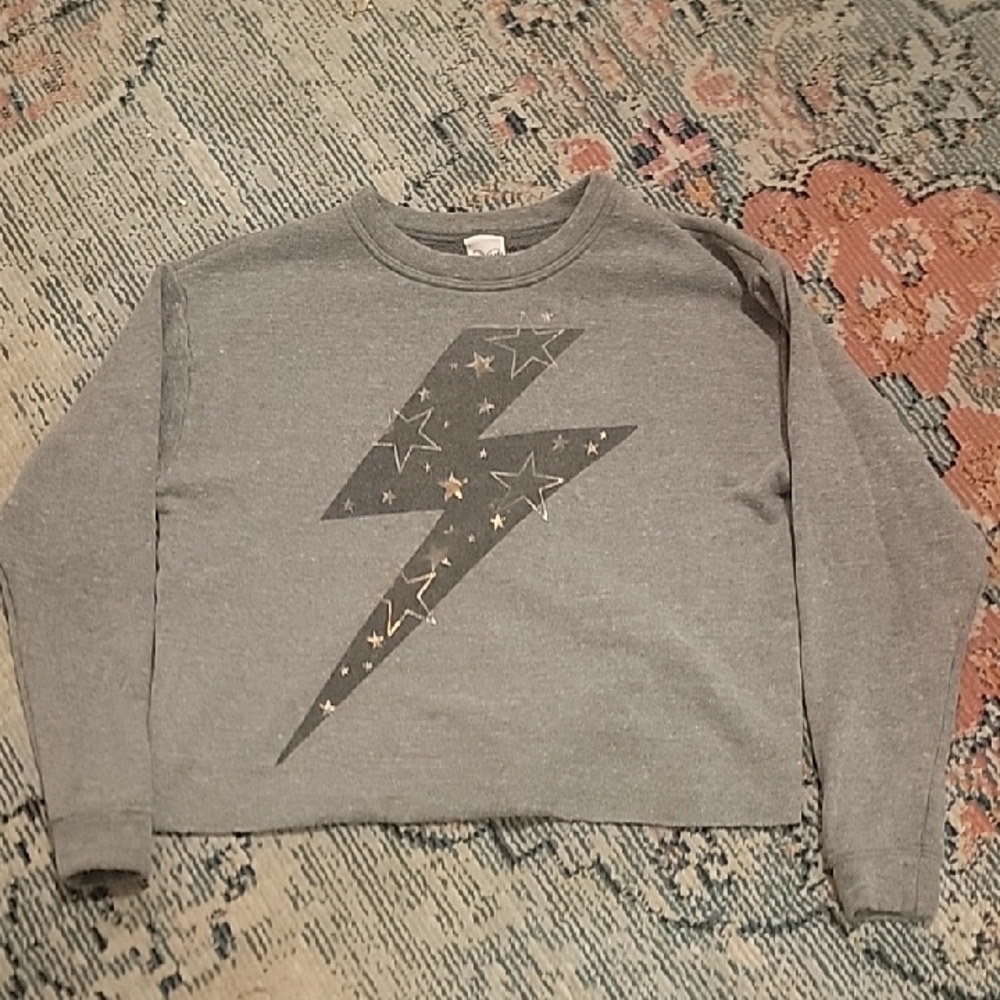 FreePeople Anthropologie LetLuv Brand Grey Lightning Bolt Sweater Size Xs